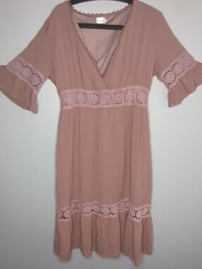 Kim-zy Boho Gypsy Midi Dress Plus Sz 20 Lilac V Neck Crochet